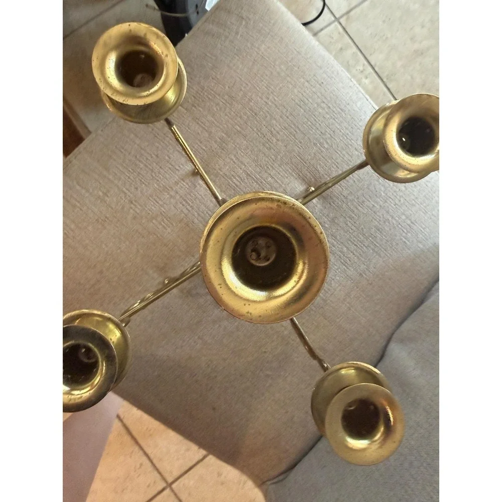 Vintage Home Interiors Gold Scroll Candelabra 5 Arm Brass Tone Candle Holder